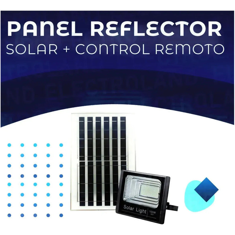 Foco Led Solar 100w Proyector Exterior Control Remoto Figo Negro Blanco Frío