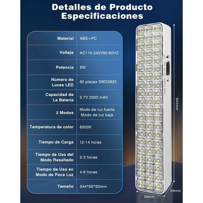 Lámpara Led De Emergencia Recargable 24 Horas Modelo Ca-629 Blanco