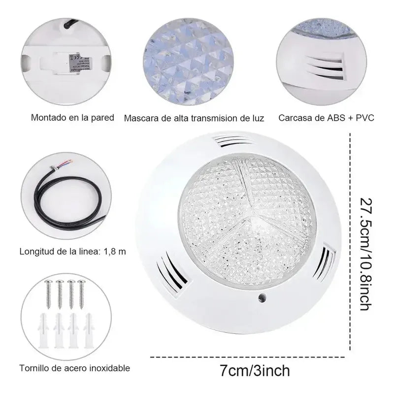 Figo Foco Piscina Genérica 9w 25cm Blanco Led Subacuático, Luz Subacuática Ip68 A Prueba De Agua Rgb Con , Focos... Blanco Frío Blanco Frío