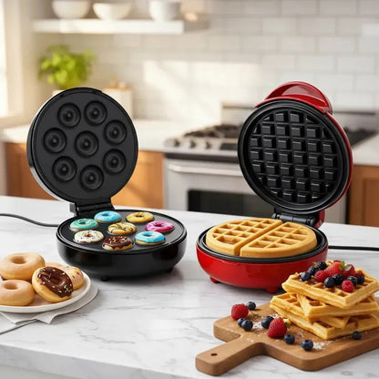 Máquina De Mini Donas Y Mini Waflera Figoimport, Eléctrica, Para 7 Postres, Antiadherente Negro