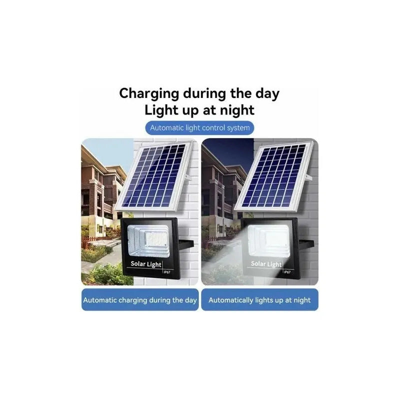 Foco Solar 200w Qp Negro Con Sensor Movimiento Montable Exterior