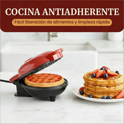 Waflera Mini Eléctrica Redonda Antiadherente Para Wafles Rojo