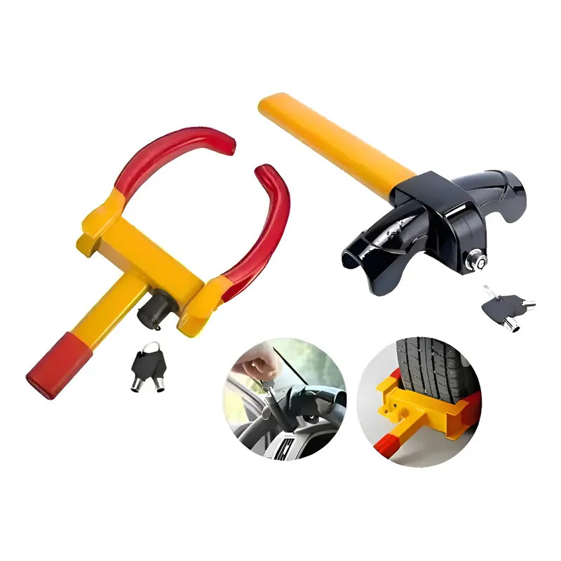 Tranca Volante Antirrobo + Traba Rueda Pack Auto Seguridad