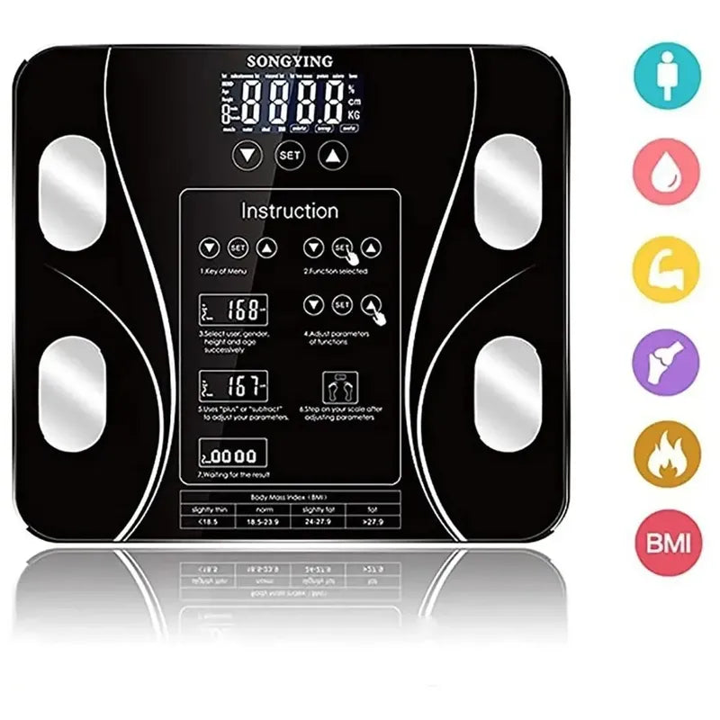 Peso Báscula Digital Balanza Bluetooth Inteligente Pesa Baño Color Negro