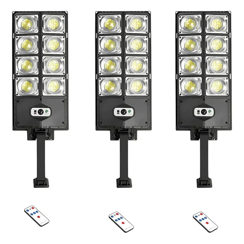 Foco Led Solar Proyector Pack X3 Sensor De Movimiento 400w Negro Blanco Frío