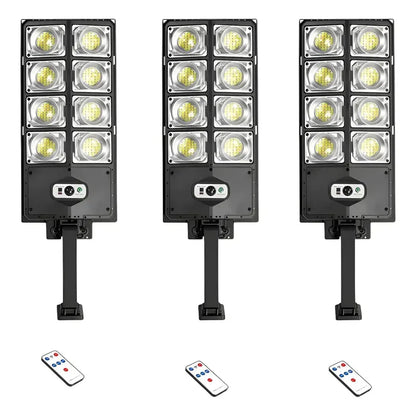 Foco Led Solar Proyector Pack X3 Sensor De Movimiento 400w Negro Blanco Frío