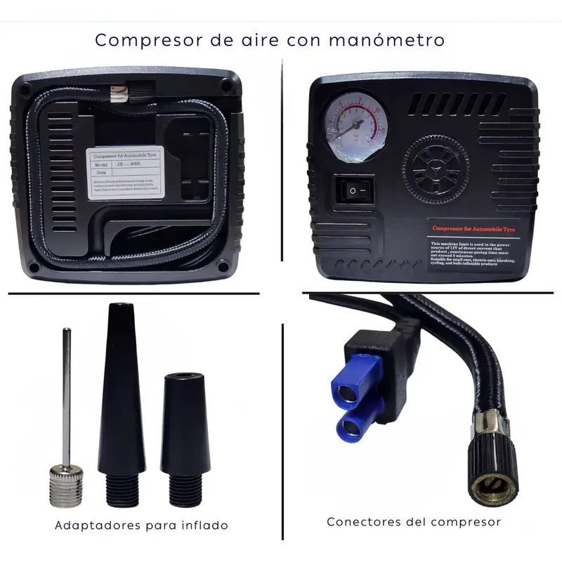 Partidor Cargador Powerbank Bateria Auto + Inflador De Rueda