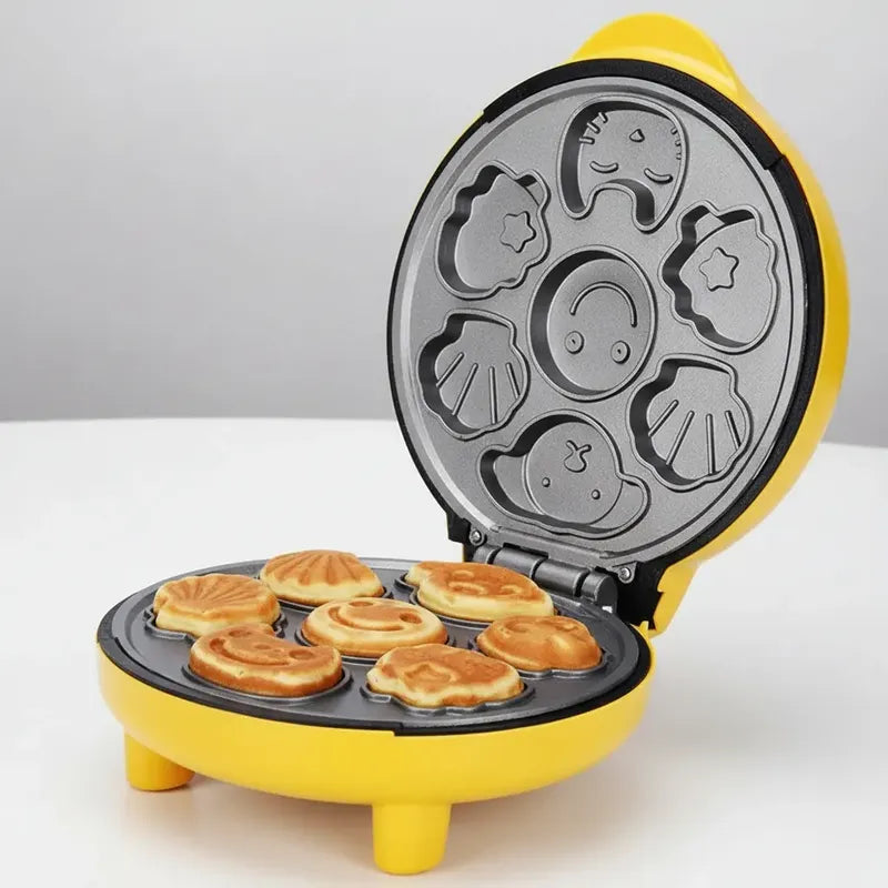 Mini Wafflera Para Niños Maquina Mini Torta Cocina Amarillo