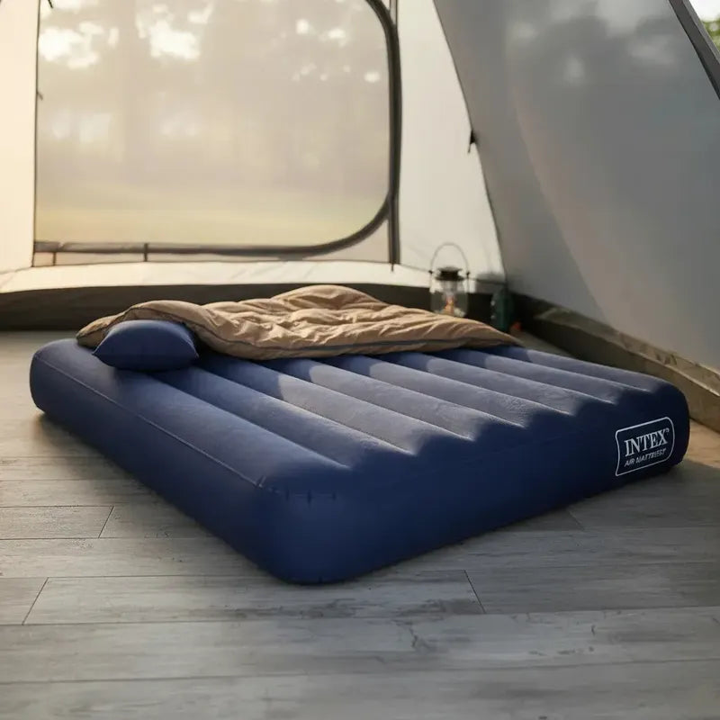 Colchón Inflable De 2 Plazas Figostore Con Superficie Aterciopelada Y Bomba Eléctrica Azul