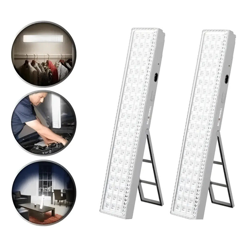Pack X2 Lámpara Luz Led De Emergencia Recargable 20 Hrs Blanco