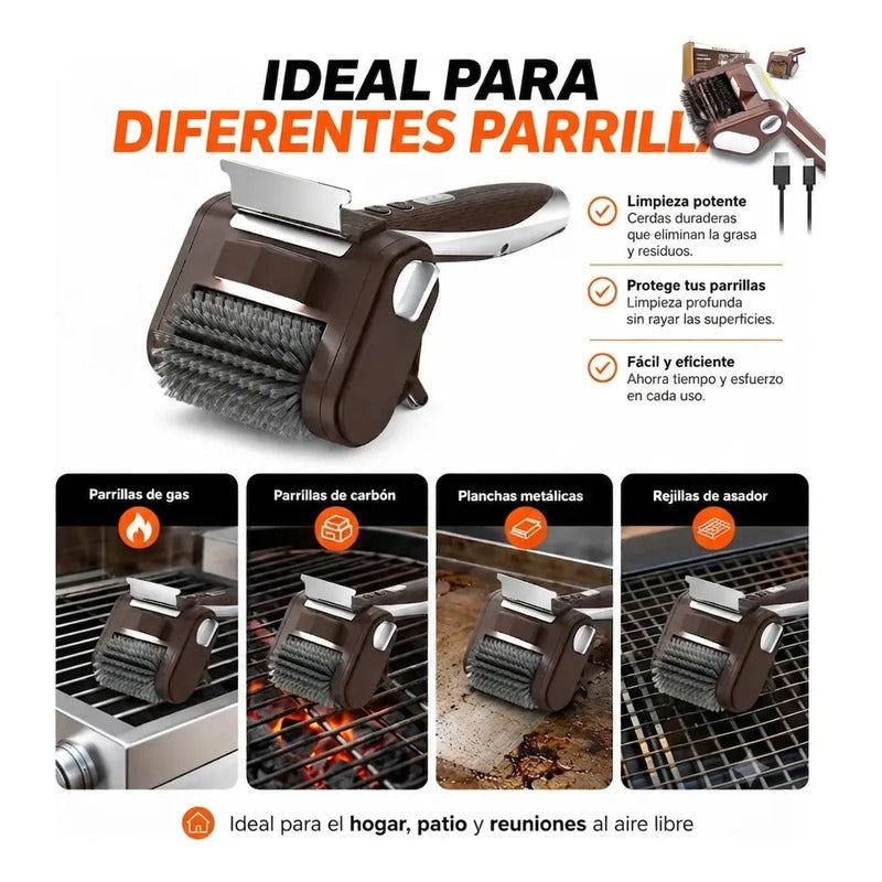 Limpiador De Parrillas Recargable Con Luz Led Y Rodillo Figo