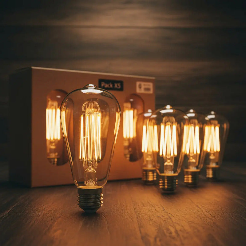 Ampolleta Pack X5 Retro Led Vintage Luz Calida 4w Amarillo