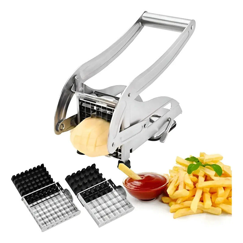Cortador De Papas Fritas Acero Inoxidable Cuchillas Intercambiables Plateado