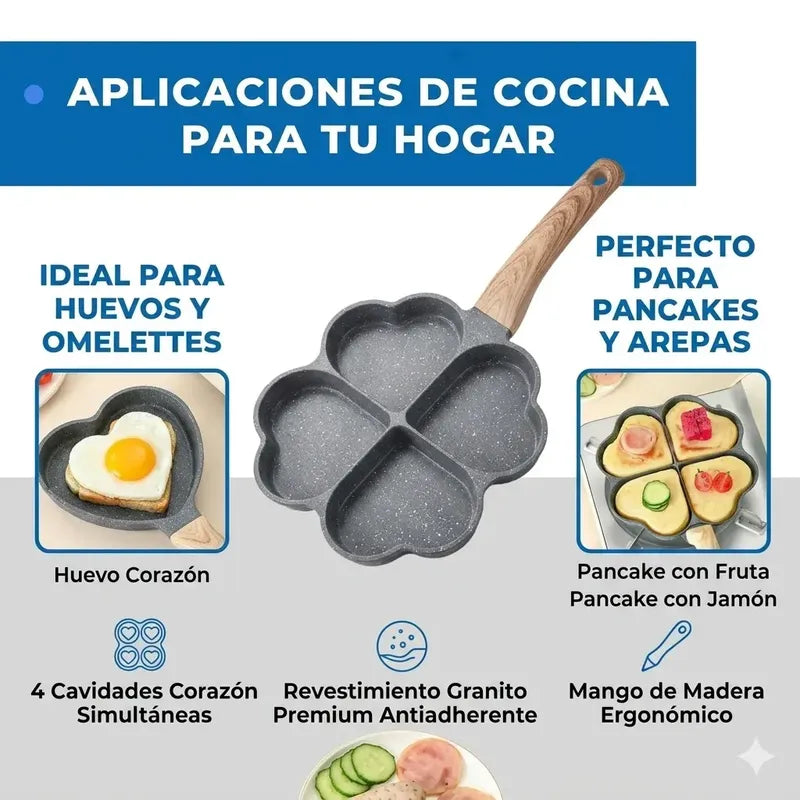 Sartén Antiadherente De Granito Con 4 Cavidades De Corazón, Para Inducción Y Gas Negro