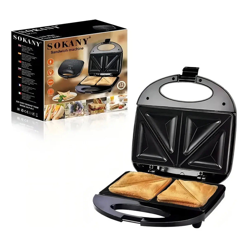 Sandwichera Tostadora 2 Panes Eléctrica 750w. Color Negro