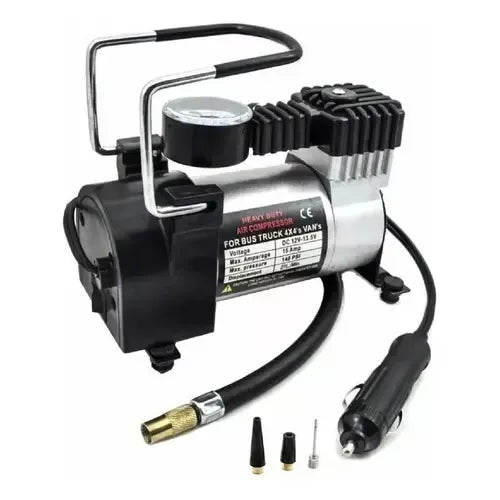 Compresor Aire Metalico Vehiculo Auto Moto Color Plateado