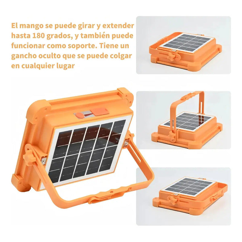 Reflector Led Solar Portátil De 1000 W Para Exteriores Con Power Bank Naranja Blanco Frío/blanco Cálido