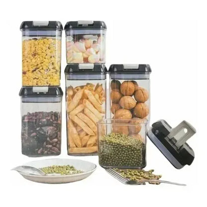 Set De 7 Contenedores Hermeticos De Plastico Cocina Despensa Negro