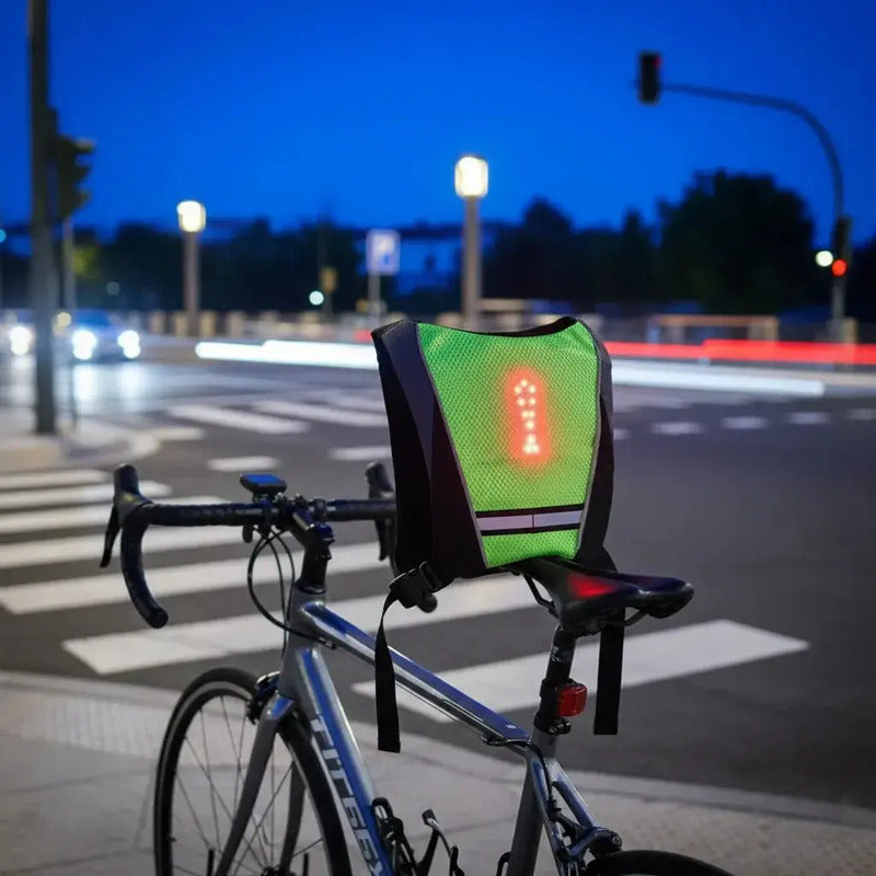 Chaleco Reflectivo Bicicleta Led Verde 2009 Indicadores Control Remoto Resistente Agua