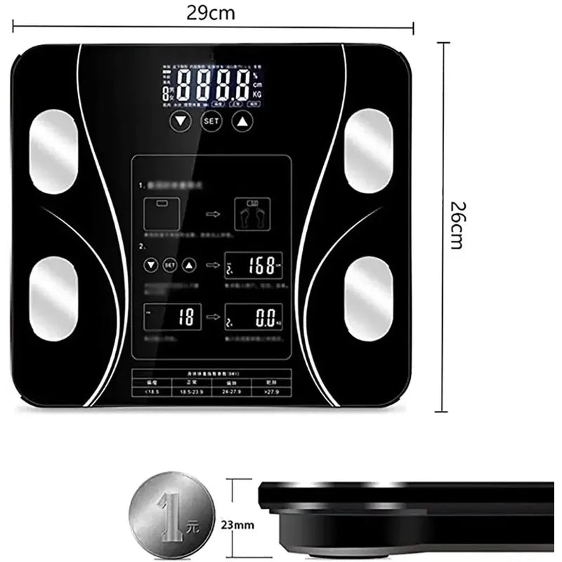Peso Báscula Digital Balanza Bluetooth Inteligente Pesa Baño Color Negro