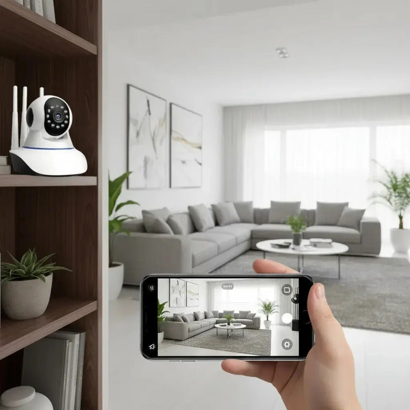 Camaras Ip Wifi Hd Vision Nocturna 360° Figoimport Pack X2 Blanco Cámara De Seguridad Wifi Inalámbrica 3 Antenas, Ip Cámara De Vigilancia Visión Nocturna, Seguimiento Inteligente Automático Blanco