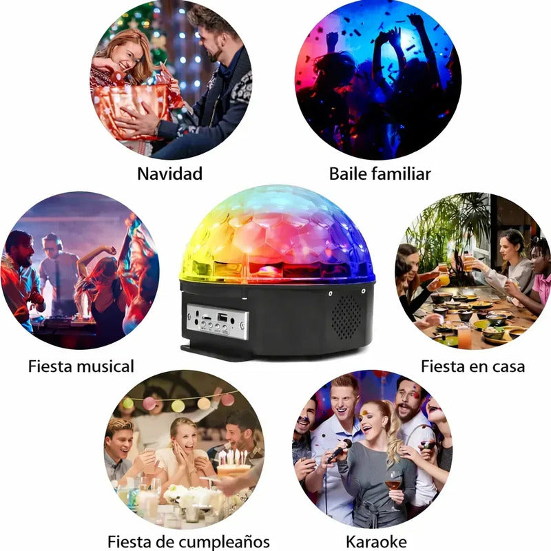 Bola Disco Espejada 18 Cm Con Luces Rítmicas Fiesta  X2