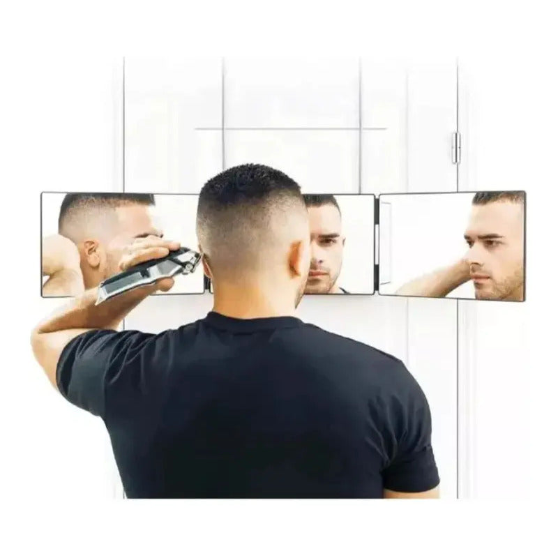 Espejo De 3 Vías De Corte De Pelo Triple De 360° Con Ganchos Negro