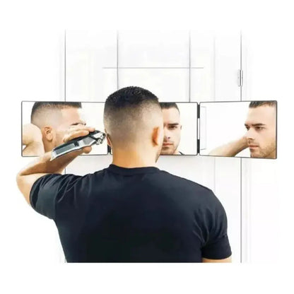 Espejo De 3 Vías De Corte De Pelo Triple De 360° Con Ganchos Negro