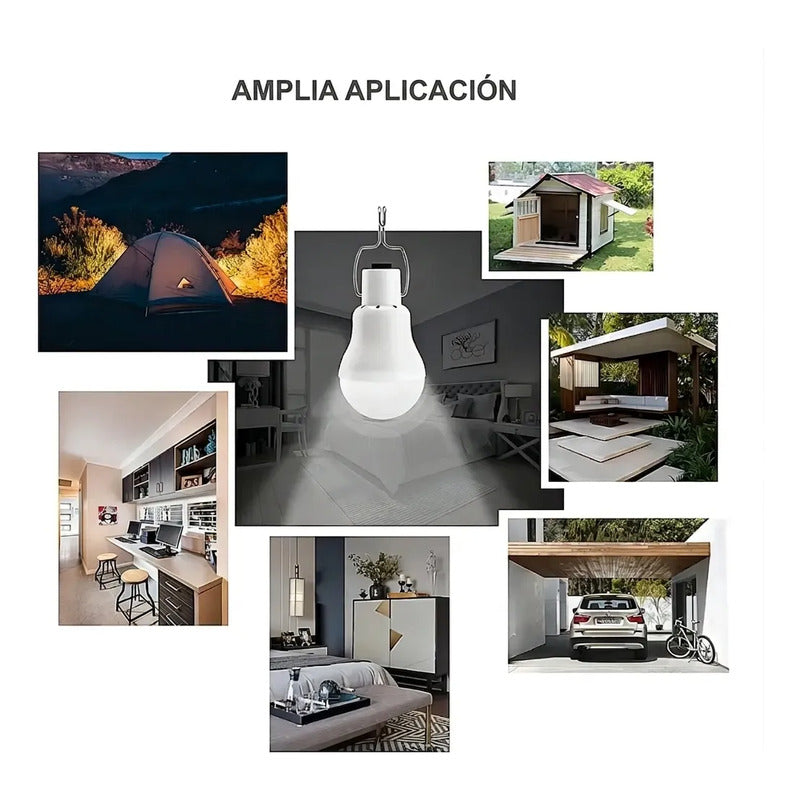 Ampolleta  Pack X2 Led 5w Solar Con Panel 7 Horas De Luz Blanco Frío