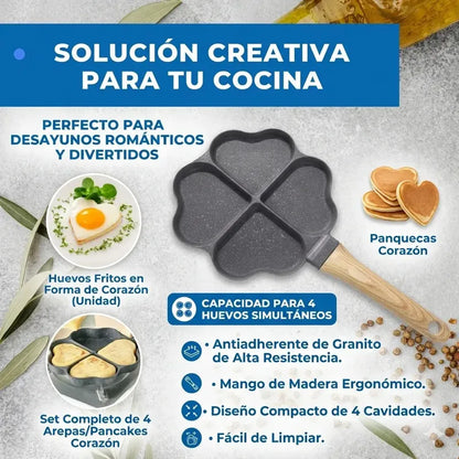 Sartén Antiadherente De Granito Con 4 Cavidades De Corazón, Para Inducción Y Gas Negro