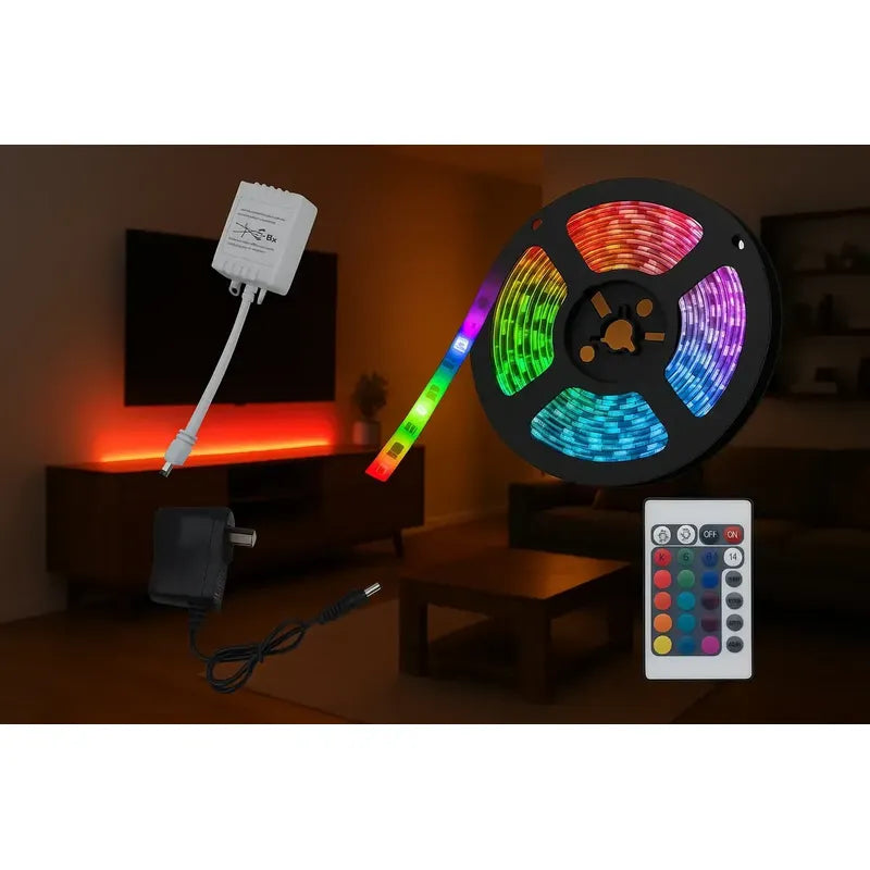 Kit 10 Metros Tira Luces Led Rgb 3528 + Fuente + Control Rgb