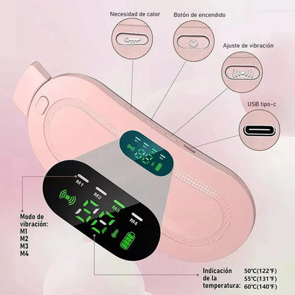 Cinturón Calentador Usb Para Cólicos Menstruales Con Masaje Y Terapia De Calor Abdominal Portátil Rosa