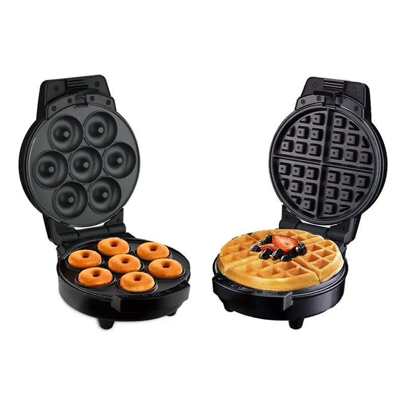 Maquina De Waffles Y Donas Waflera Intercambiable Reposteria Negro