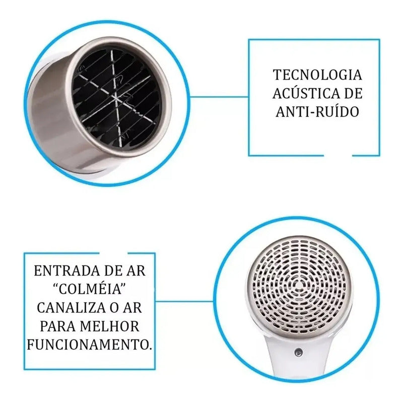 Secador De Pelo 1300w Con Soporte Y Puerto Usb Cargador Blanco