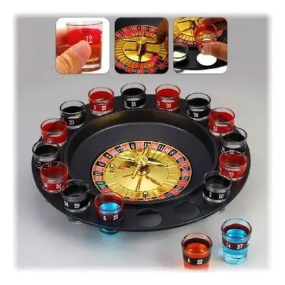 Juego De Ruleta De Vidrio Para Shots Con 16 Vasos Y 2 Bolas  Ideal Para Fiestas