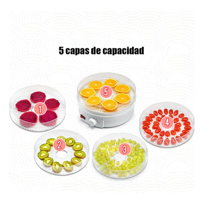 Deshidratador De Alimentos Con 5 Bandejas Y Termostato, Para Frutas Y Verduras Blanco