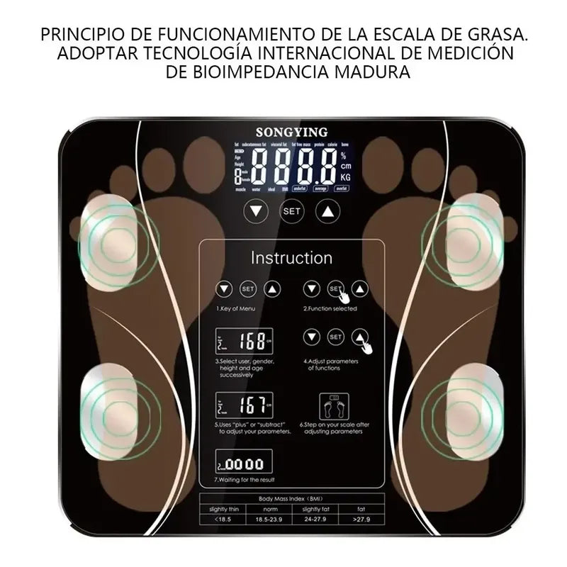 Bascula Digital Electrónica Medidor Peso Y Grasa Corporal Negro