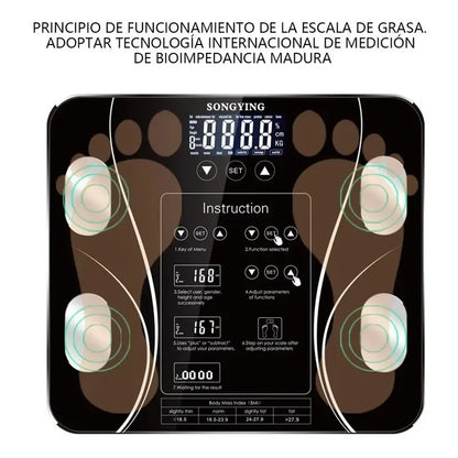 Bascula Digital Electrónica Medidor Peso Y Grasa Corporal Negro
