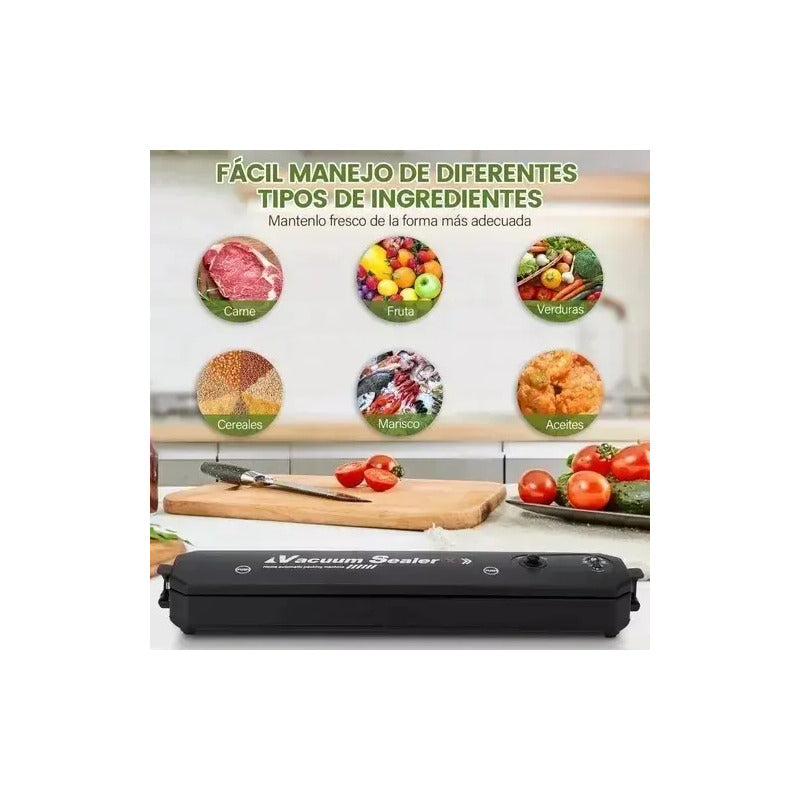 Maquina Selladora Al Vacío Alimentos Sellador + Bolsas Color Negro Transparente
