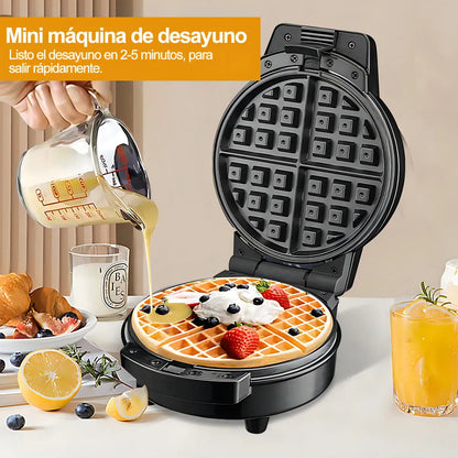 Waflera Mini Eléctrica Redonda Antiadherente Para Wafles Rojo