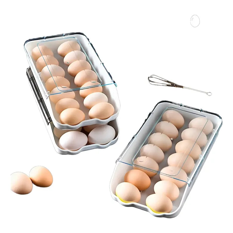Pack X2 Bandeja Organizadora Porta Huevos Apilable Blanco