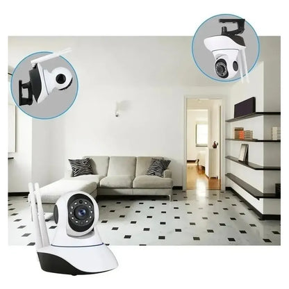 Camaras Ip Wifi Hd Vision Nocturna 360° Figoimport Pack X2 Blanco Cámara De Seguridad Wifi Inalámbrica 3 Antenas, Ip Cámara De Vigilancia Visión Nocturna, Seguimiento Inteligente Automático Blanco