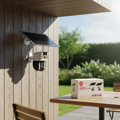 Camara De Seguridad Ptz Solar Wifi V380 Exterior Inalambrica Doble Lente Resolucion Hd Con Intercomunicador De Voz... Blanco