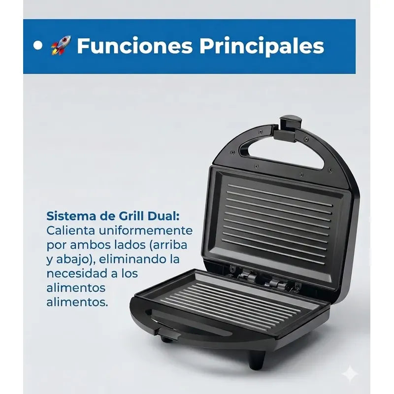 Sandwichera Electrica Grill 2 En 1 Tostadora De Pan 1200w Negro