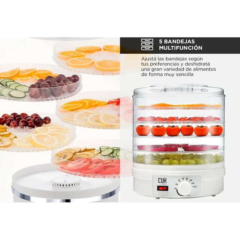 Deshidratador De Alimentos Con 5 Bandejas Y Termostato, Para Frutas Y Verduras Blanco