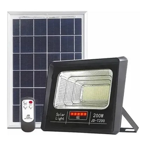 Foco Solar 200w Qp Negro Con Sensor Movimiento Montable Exterior