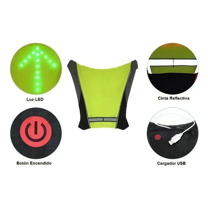 Chaleco Reflectivo Bicicleta Led Verde 2009 Indicadores Control Remoto Resistente Agua