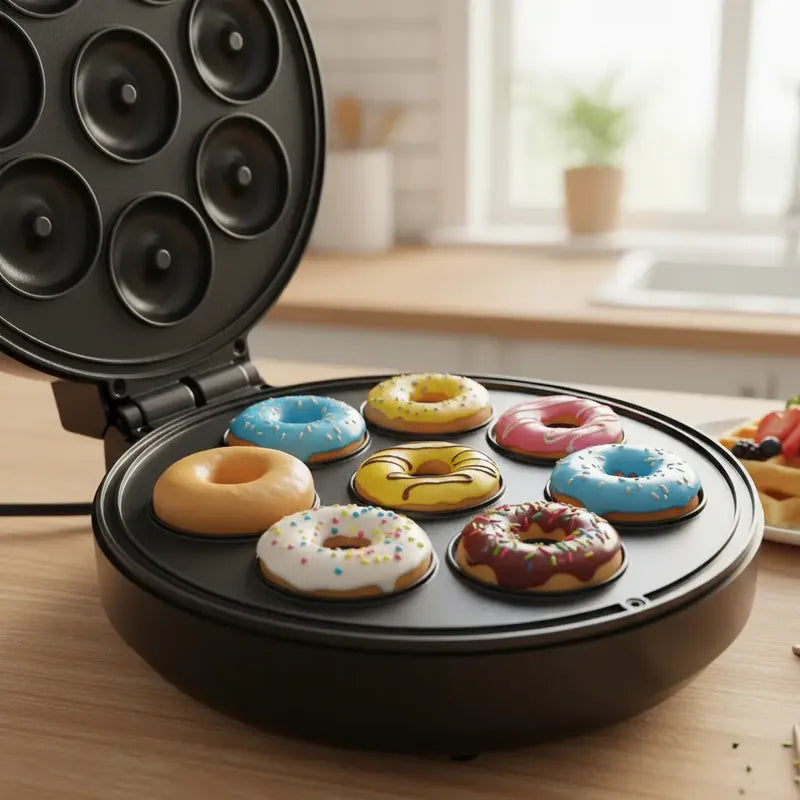 Máquina De Mini Donas Y Mini Waflera Figoimport, Eléctrica, Para 7 Postres, Antiadherente Negro