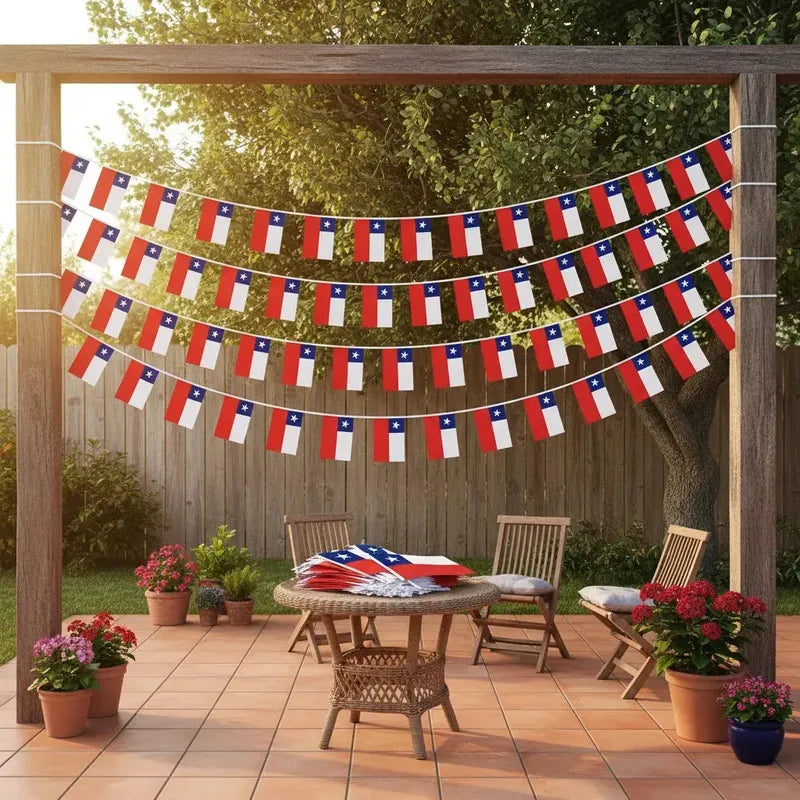 Banderines De Chile Guirnalda 50 Metros Para Eventos Figo Rojo Chile