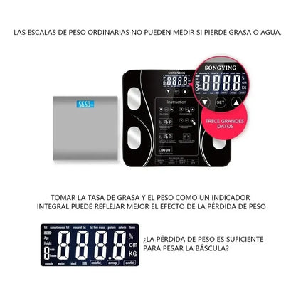 Bascula Digital Electrónica Medidor Peso Y Grasa Corporal Negro